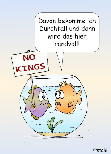 Cartoon: No Kings (medium) by wista tagged no,kings,protest,demonstrationen,opposition,sanders,usa,trump,republikaner,demokraten,fisch,fische,glas,aquarium,präsident,video,abwurf,schmutz,fäkalien,no,kings,protest,demonstrationen,opposition,sanders,usa,trump,republikaner,demokraten,fisch,fische,glas,aquarium,präsident,video,abwurf,schmutz,fäkalien