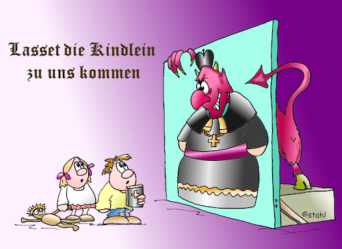 Cartoon: Teufelskirche (medium) by wista tagged kirche,missbrauch,gott,teufel,papst,priester,bischof,bischöfe,kardinal,kardinäle,pfarrer,kinder,jugendliche,mädchen,jungen,nonnen,schule,internat,aufklärung,vatikan,unterlagen,vertuschung,verteufelung,zölibat,gemeinde,pfarrei,sakristei,glaube,liebe,hoffnung,verbrechen,verbrecher,gefängnis,strafe,reue,sünder,sünde