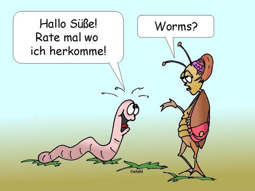 Cartoon: Worms (medium) by wista tagged worms,stadt,wurm,würmer,herkunft,herkommen,ursprung,kakerlake,kakerlaken,blöde,frage,anmache,anmachen,sprüche,antwort