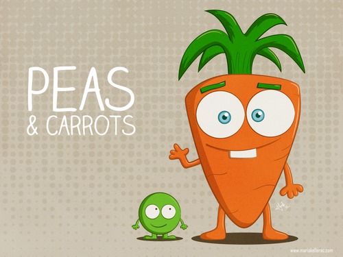 Cartoon: Peas and Carrots (medium) by kellerac tagged peas,carrots,cartoon,friendship,amistad,maria,keller,caricatura