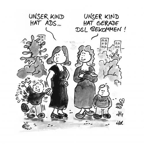 Cartoon: ADS (medium) by achecht tagged kinder,kind,mutter,computer,dsl,hyperaktivität,ahds,hyperatkiv,ads,ads,aufmerksamkeitsdefizit,defizit,hyperaktiv,kinder,krankheit,störung,adhs,auffälligkeit,verhalten,eltern,familie,dsl,internet,computer,rechner,mutter