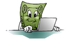 Cartoon: buck computing (small) by dumo tagged laptop,computer,computing,dollar,bill,money,buck,cartoon,color