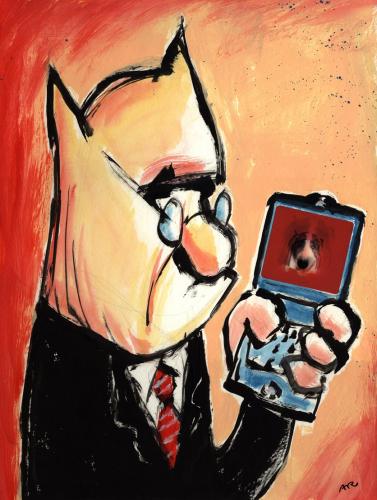 Cartoon: Display (medium) by ari tagged man,cat,dog,cellphone,message,