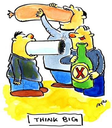 Cartoon: think (medium) by ari tagged männer,rauchen,trinken,essen,gross,men,drink,smoke,eat,big