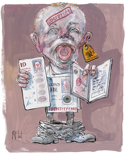 Cartoon: scrutinized (medium) by Rainer Ehrt tagged security,identity,terror,fear,checking,investigate,civil,rights