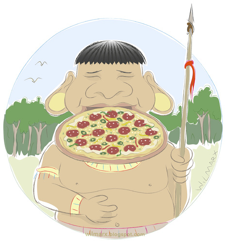 Cartoon: PizzaPitch Botocudo Brazilindian (medium) by Wilmarx tagged botocudo,brazilian,indian,pizzapitch