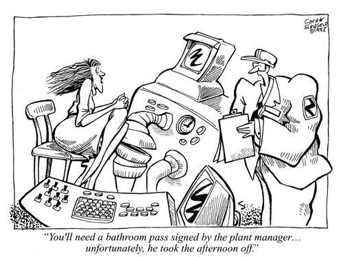 Cartoon: Authorization (medium) by carol-simpson tagged unions,labor,bosses,bathrooms,breaks,business