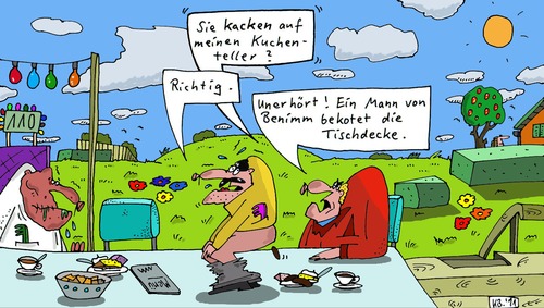 Cartoon: 110. Geburtstag (medium) by Leichnam tagged kuchenteller,kot,kacken,leichnam,tischdecke,burzeltag,geburtstag,110,richtig,benehmen,benimm