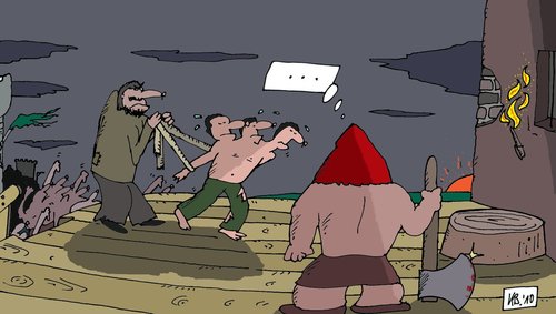 Cartoon: ... (medium) by Leichnam tagged henker,köpfer,beil,köpfe,exekution,hinrichtung