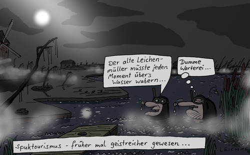 Cartoon: alt (medium) by Leichnam tagged alt,spuk,tourismus,leichenmüller,geist,gespenst,übers,wasser,tümpel,teich,warten,dumm,geistreich,jeden,moment,wabern,schweben,tauchen,nebel,düsternis,beklommenheit,beklemmung,dunkel,finster,grusel