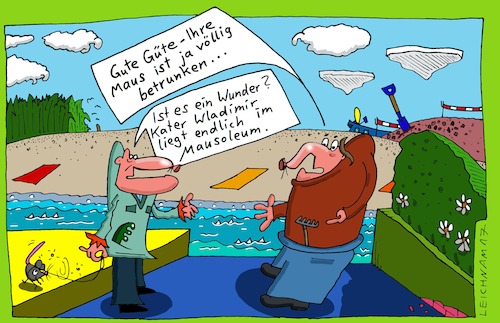 Cartoon: Am Fluss (medium) by Leichnam tagged am,fluss,gute,güte,völlig,betrunken,wunder,kater,wladimir,mausoleum