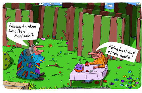 Cartoon: Am Stadtrand (medium) by Leichnam tagged stadtrand,wald,waldrand,leichnam,leichnamcartoon,trinken,essen,tisch,limonade,lustlos,getränk