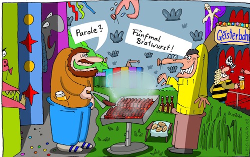 Cartoon: An der Glut (medium) by Leichnam tagged glut,grillen,grillmeister,parole,bratwurst,fümfmal,essen,speise,schmackhaft,leichnam,leichnamcartoon