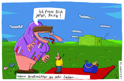 Cartoon: Auf der Wiese (medium) by Leichnam tagged wiese,fressen,essen,fritz,enkel,oma,großmutter,liebe,ausgeliefert,hilflos,leichnam,leichnamcartoon