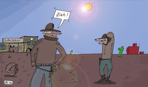 Cartoon: Auf Leben und Tod (medium) by Leichnam tagged leben,tod,western,duell,revolver,colt,cowboy,wildwest,zieh