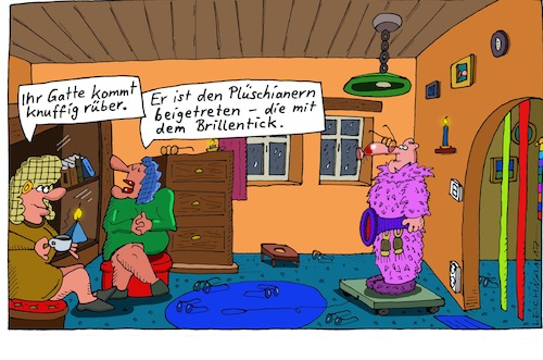 Cartoon: Beitritt (medium) by Leichnam tagged beitritt,gatte,knuffig,plüschianer,sekte,brillentick,leichnam,leichnamcartoon