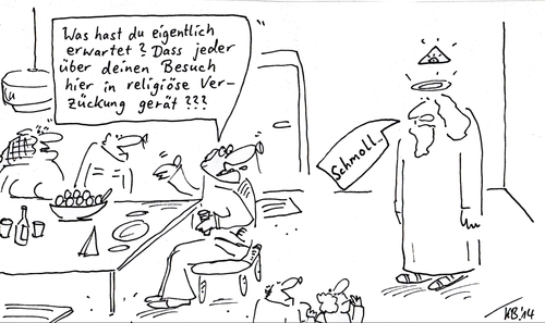 Cartoon: Besuch (medium) by Leichnam tagged besuch,gott,religion,verzückung,erwartungshaltung,schmoll,atheist,kirche,glaube
