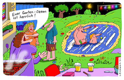 Cartoon: Draußen (medium) by Leichnam tagged draußen,garten,ozean,herrlich,lichterkette,grillen,leichnam,leichnamcartoon