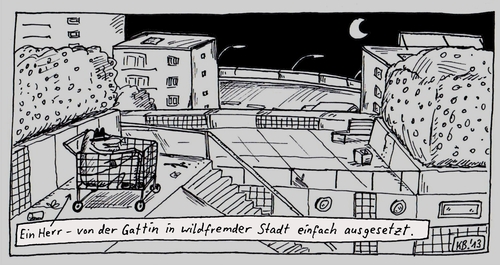 Cartoon: ein Herr ... (medium) by Leichnam tagged ein,herr,ausgesetzt,wildfremde,stadt,nacht,allein,einsam,einkaufswagen,gattin,herzlos,ohne,gnade,frauenwelt