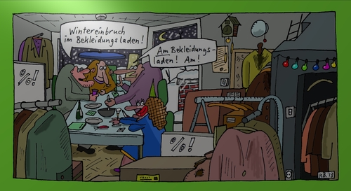 Cartoon: Einbruch (medium) by Leichnam tagged einbruch,winter,dunkelheit,gemütlichkeit,behaglichkeit,bekleidungsladen