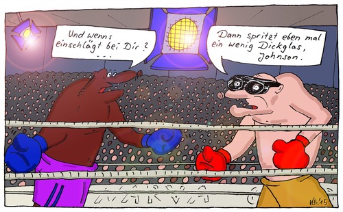 Cartoon: Einschlag (medium) by Leichnam tagged johnson,einschlag,boxen,boxring,kampfsport,dicke,gläser,brille