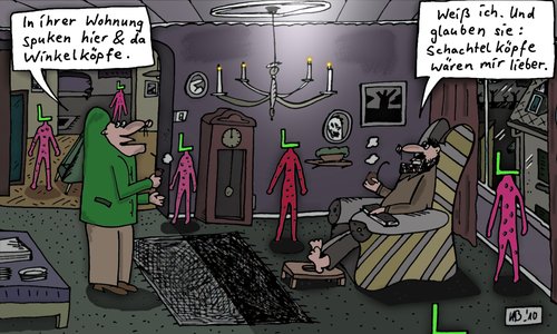 Cartoon: Extremspuk (medium) by Leichnam tagged spuk,extrem,geister,gespenster,dämonen,nacht,wohnung,winkel,schachtel,paranormal