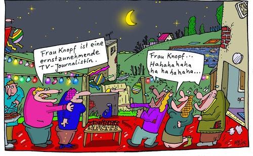 Cartoon: Feierlichkeit (medium) by Leichnam tagged feierlichkeit,frau,knopf,hahahahaha,vorstellung,tv,journalistin,berichterstatterin,ernst,nicht,lustig,mond,nacht,feier,vorgarten,lichterkette,lampion,stimmung,alkohol,party