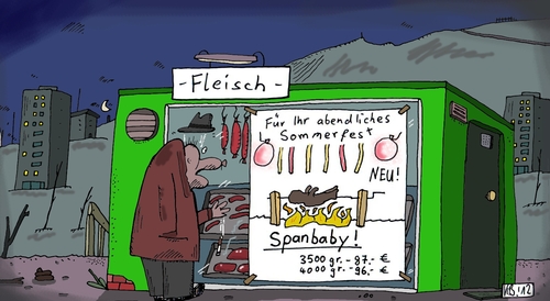 Cartoon: Fleisch (medium) by Leichnam tagged fleisch,sommerfest,neu,spanferkel,ladengeschäft