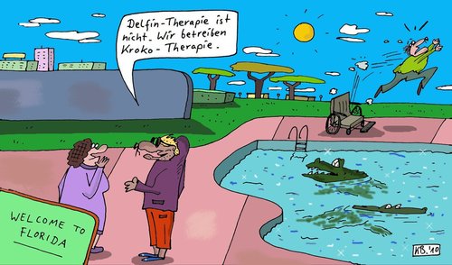 Cartoon: Florida (medium) by Leichnam tagged florida,therapie,delfin,krokodil,schwimmbecken,mutter,söhnchen
