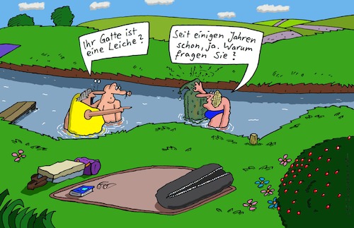 Cartoon: Flussbad (medium) by Leichnam tagged flussbad,toter,gatte,leiche,empörung,seit,jahren,leichnam,leichnamcartoon