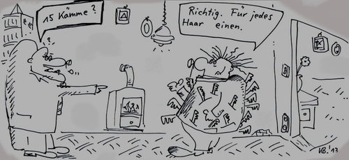 Cartoon: Fünfzehn (medium) by Leichnam tagged kamm,frisur,haare