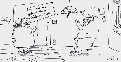 Cartoon: genervt (medium) by Leichnam tagged genervt,kalauer,tick,lampenfieber
