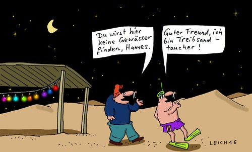 Cartoon: guter Freund (medium) by Leichnam tagged guter,freund,taucher,wüste,sand,treibsand,schnorchel,flossen,bereit,gewässer,trocken,lichterkette,nacht,mond,sterne