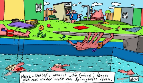 Cartoon: Heinz-Detlef (medium) by Leichnam tagged heinz,detlef,freibad,spinne,urlaub,sommer,sonne,wasser,schwimmen,sprungbrett