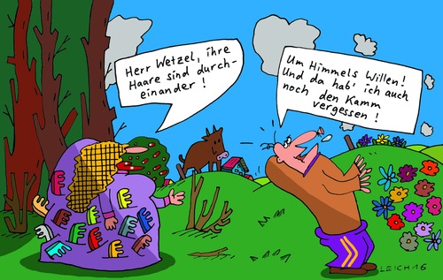 Cartoon: Herr Wetzel (medium) by Leichnam tagged herr,wetzel,haare,haarpracht,kamm,kämme,um,himmels,willen,vergessen,erschrocken,entsetzt
