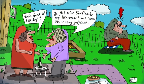 Cartoon: Herrenart (medium) by Leichnam tagged herrenart,leichnam,gerd,beleigte,leberwurst,bierflasche,feuerzeug,garten,scholle,schmollecke