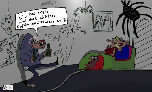 Cartoon: Hoffmannstraße (medium) by Leichnam tagged hoffmannstraße,25,verirrt,geisterbahn,betrunken,säufer,gespensterbahn,jahrmarkt