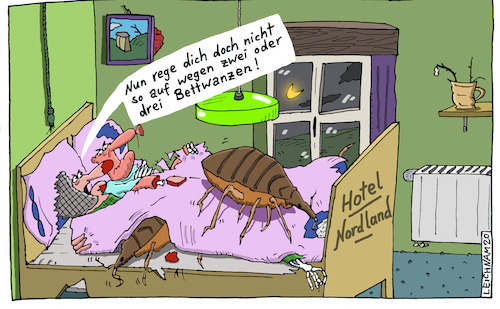 Cartoon: Hotel (medium) by Leichnam tagged hotel,hotelzimmer,wanzen,bettwanzen,ungeziefer,nordland,leichnam,leichnamcartoon
