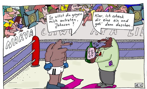 Cartoon: Johnson (medium) by Leichnam tagged johnson,sport,profis,boxen,kampf,auseinandersetzung,begegnung,weinschorle,glas,einschenken,duschen,schnell,fertig