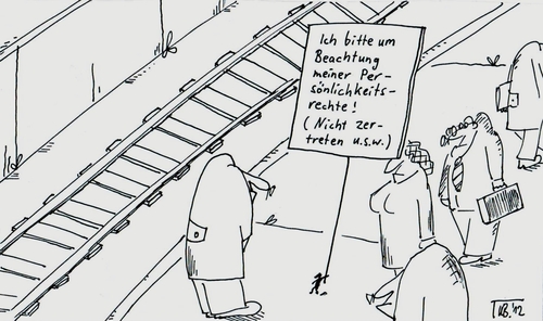 Cartoon: Kleine Bitte (medium) by Leichnam tagged kleine,bitte,persönlichkeitsrechte,nicht,zertreten,winziges,männlein,bahnsteig,allgemeine,verwunderung