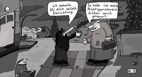 Cartoon: Klingelbüchse (medium) by Leichnam tagged sozial,sparschwein,klingelbüchse,geld,sammlung,weihnachten,rührselig