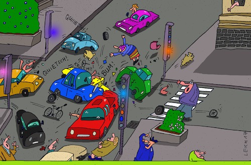 Cartoon: Kreuzung (medium) by Leichnam tagged kreuzung,straßenverkehr,ampel,freie,fahrt,krach,bumm,knall,quietsch
