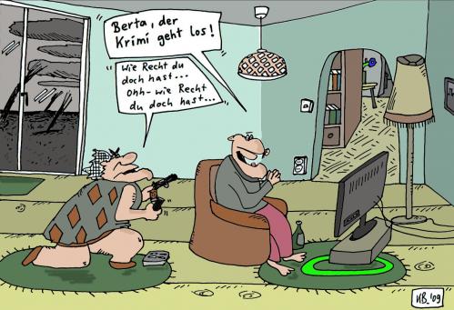 Cartoon: Krimi geht los (medium) by Leichnam tagged krimi,tv,beginn,anfang,pistole