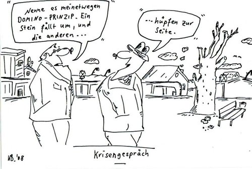 Cartoon: Krisengespräch (medium) by Leichnam tagged krisengespräch,krise,domino,prinzip