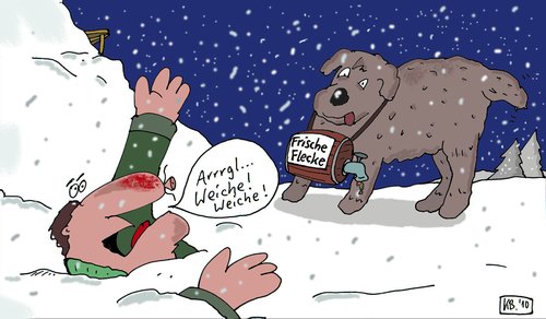 Cartoon: Lawinenhund (medium) by Leichnam tagged lawinenhund,weiche,verschwinde,unfall,unglück,frische,flecke,leichnam,winter,schnee,gebirge