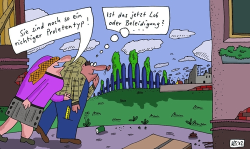 Cartoon: Lob oder ... (medium) by Leichnam tagged lob,oder,beleidigung,prolet,frau,und,mann,zweifelnd