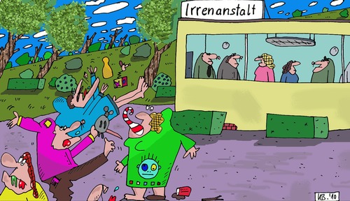 Cartoon: Mad (medium) by Leichnam tagged mad,verrückt,irre,irrenanstalt,umdrehwitz,umkehrwitz,leichnam,kirre,blöde,wahnsinnig