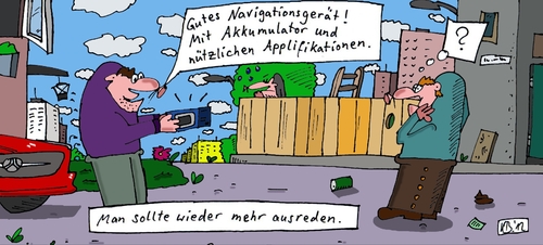 Cartoon: Man sollte ... (medium) by Leichnam tagged man,sollte,navigationsgerät,akkumulator,applifikation