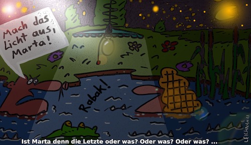 Cartoon: Marta (medium) by Leichnam tagged marta,pah,licht,lampe,tümpel,nacht,mond,sterne,aufforderung,letzte