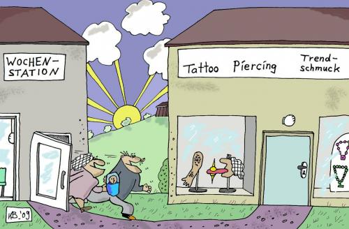 Cartoon: Nach der Geburt (medium) by Leichnam tagged tattoo,piercing,trendschmuck,wochenstation